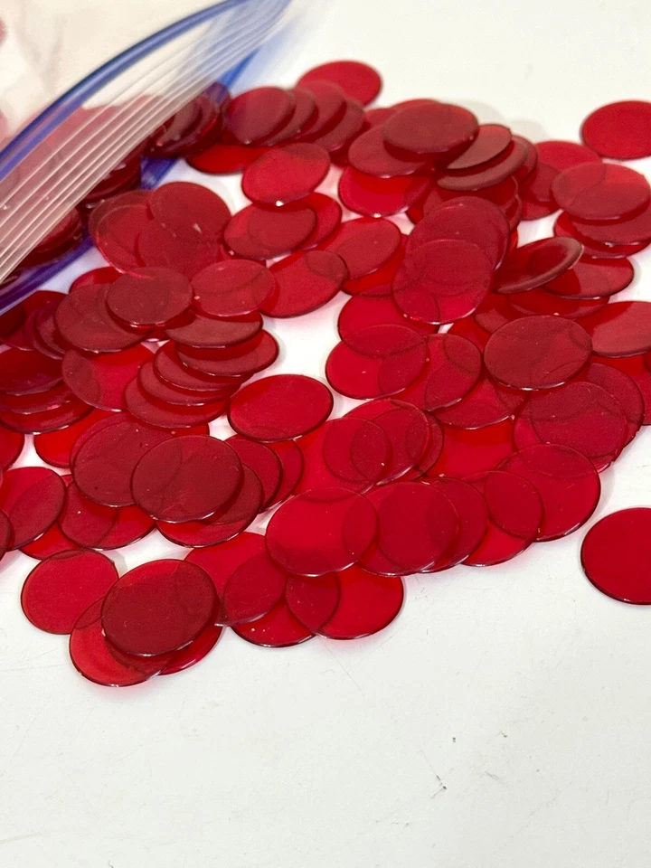Vintage Lot 350+ Bingo Markers Red Transparent Lot Disc Round Ruby Game Tile - Image 3 of 3