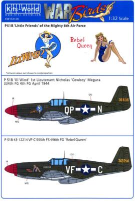 Kits World Decals 1/32 P-51B MUSTANG ''LITTLE FRIENDS'' Ill Wind & Rebel Queen