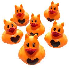 6 ORANGE CRUISING DUCKS RUBBER DUCKIES WITH BLACK HEARTS 2" FAVORS CRUISE DUCK