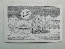 J327 Postcard Comic adult Bob Hall Ye Gods Wilber elephant trunk instead of man