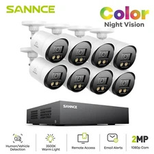 SANNCE 8CH DVR HD 1080P Full Color Outdoor Security Camera System AI Detection