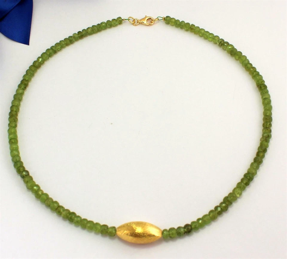 Peridot Kette edelsteinkette Olivin Grün Rondell Collier 925 Silber Edel 46 cm - Bild 3 von 3