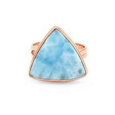 Natural Trillion Larimar Ring Rose Gold Plated Silver Dominican Gemstone Jewelry
