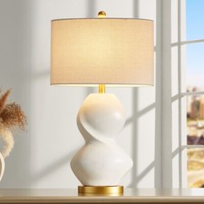 28.5" White Ceramic Gourd Table Lamp  Golden Base  Modern Home Decor
