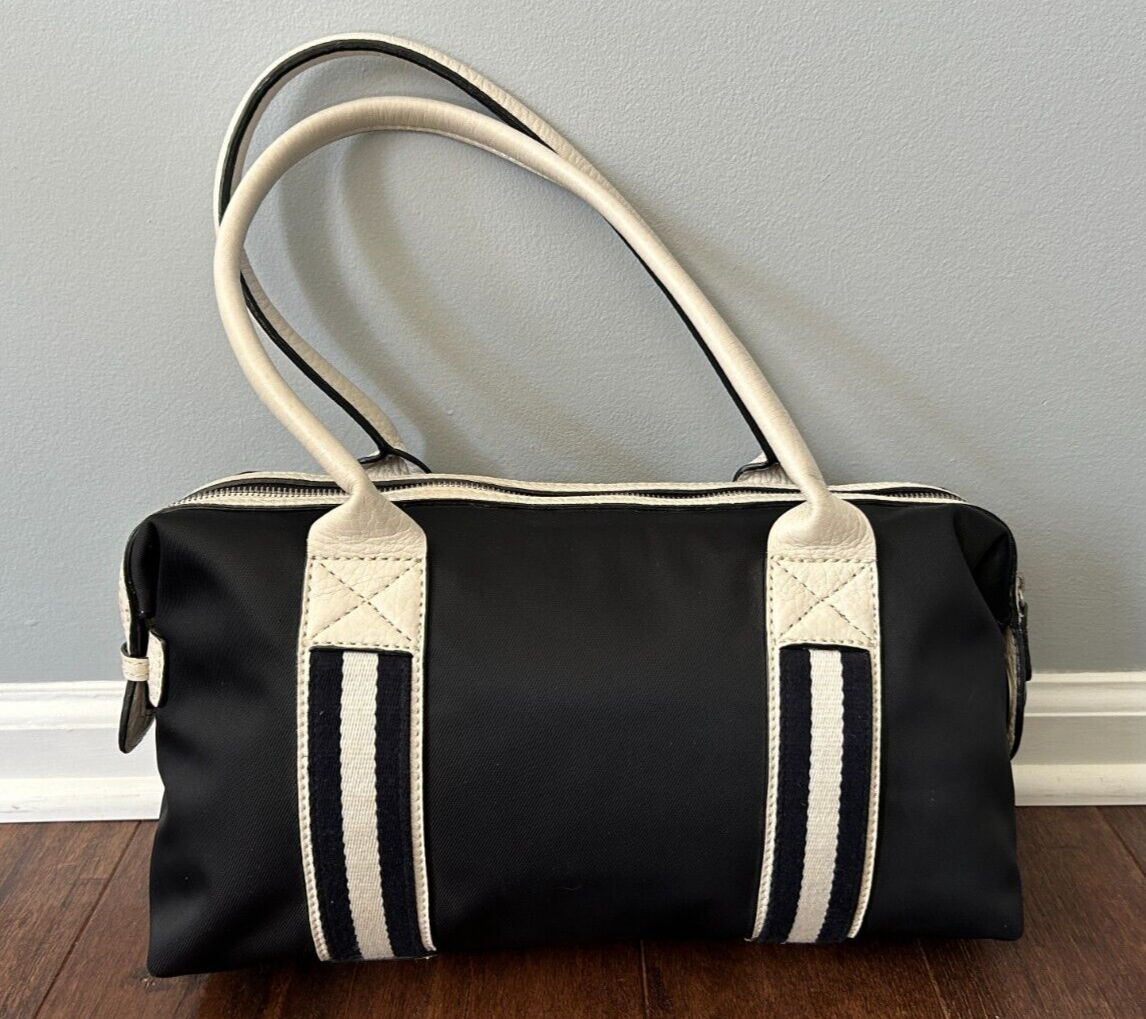 Michael Kors Vintage Shoulder Bag Black Canvas Ivory Leather Satchel