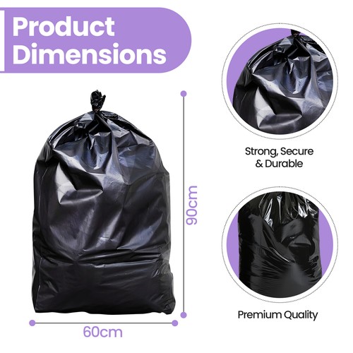 60X90CM STRONG BLACK HEAVY DUTY BIN LINERS BAGS RUBBISH WASTE REFUSE SACKS 90L - Picture 2 of 12