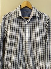 Men s Button-up Dress Shirt Blue Plaid Tasso Elba Size Small 14-14 1/2