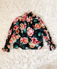 Pre-owned Black/Floral high neck blouse, XS 4/5