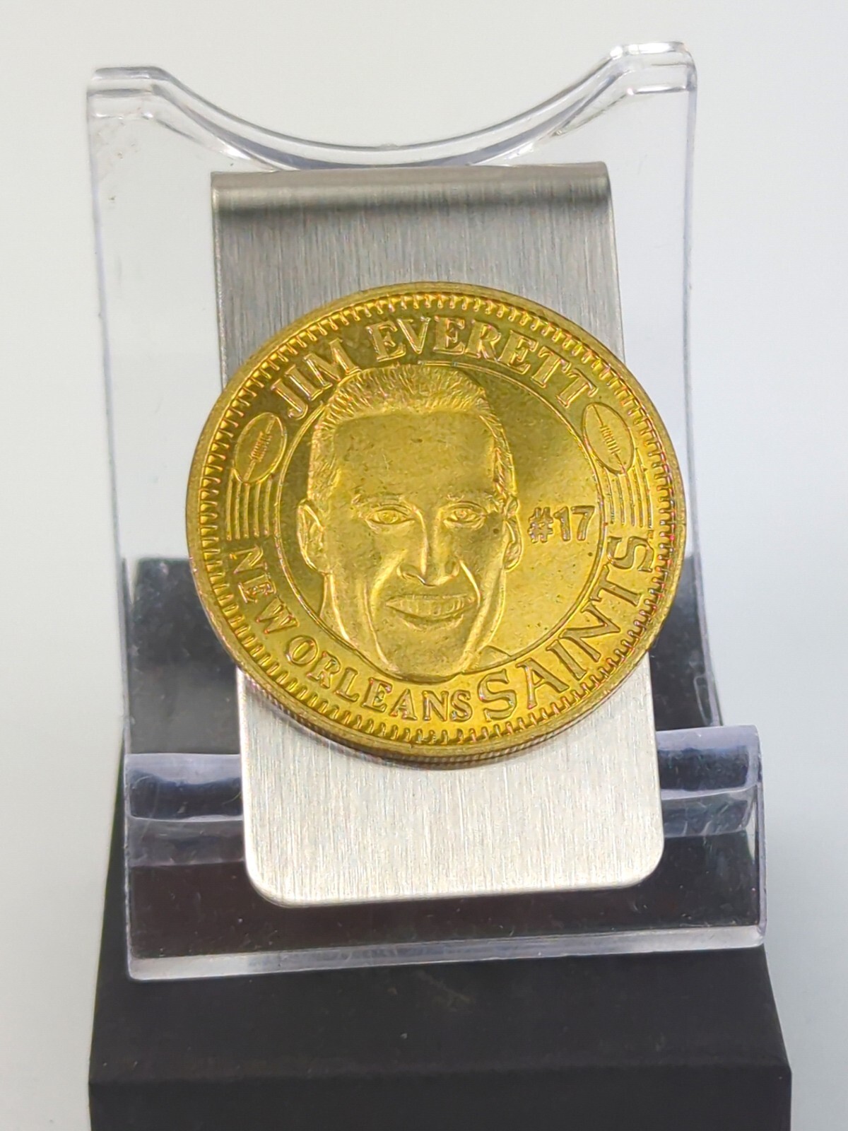 JIM EVERETT #17 Pinnacle NFL QB Club Brass Coin on Stainless Steel Money Clip