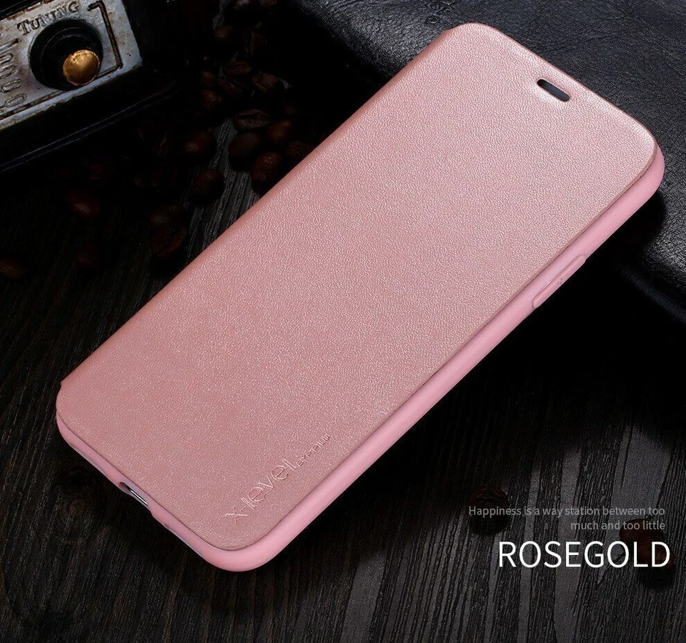 For iPhone X / XS X-Level FIBCOLOR Ult Slim Full Cover Flip Case/Stand ROSE GOLD - Image 2 of 4