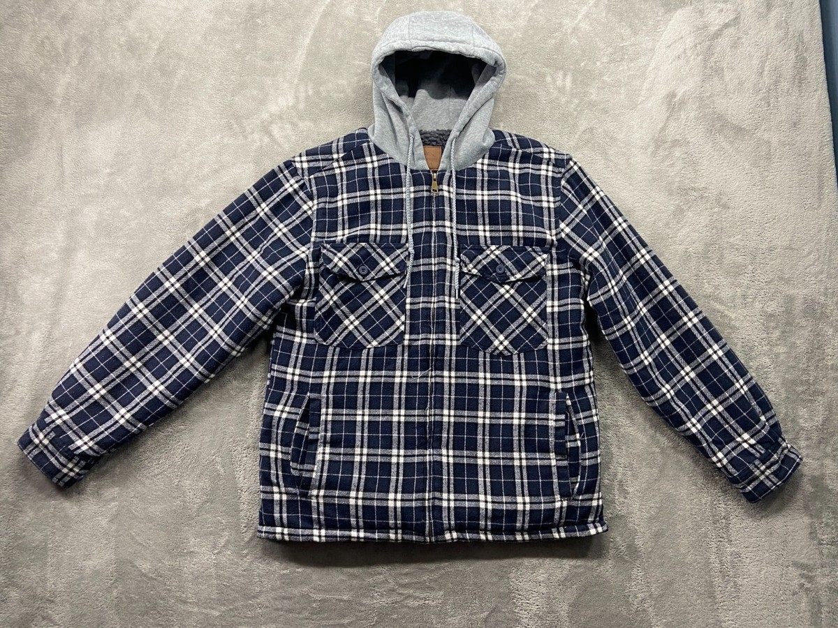 Flannel Sherpa Mens Mountain Ridge Plaid Fleece Hoodie NWT