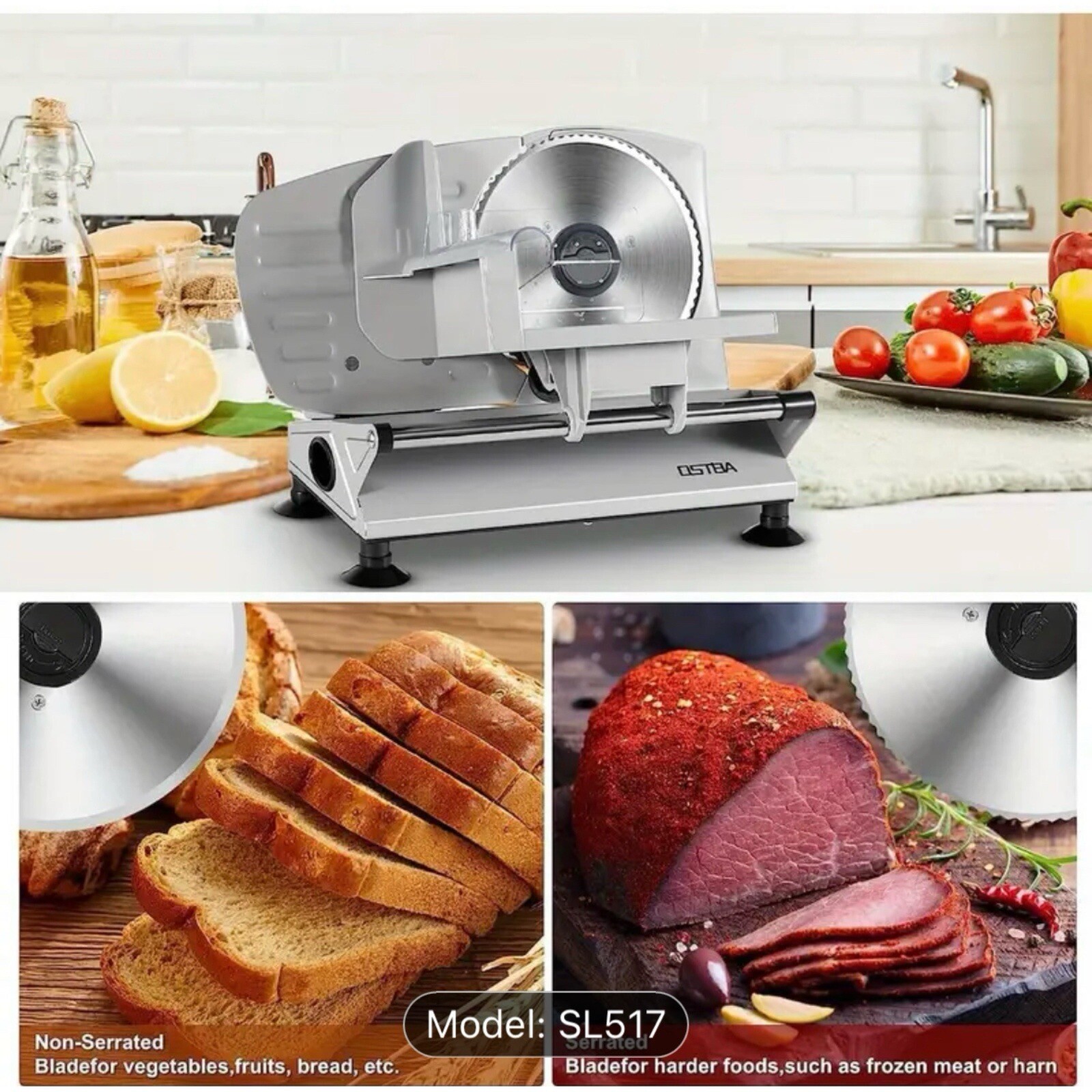 Two Removable Stainless Steel Blades OSTBA Meat Slicer Electric Deli Food Slicer