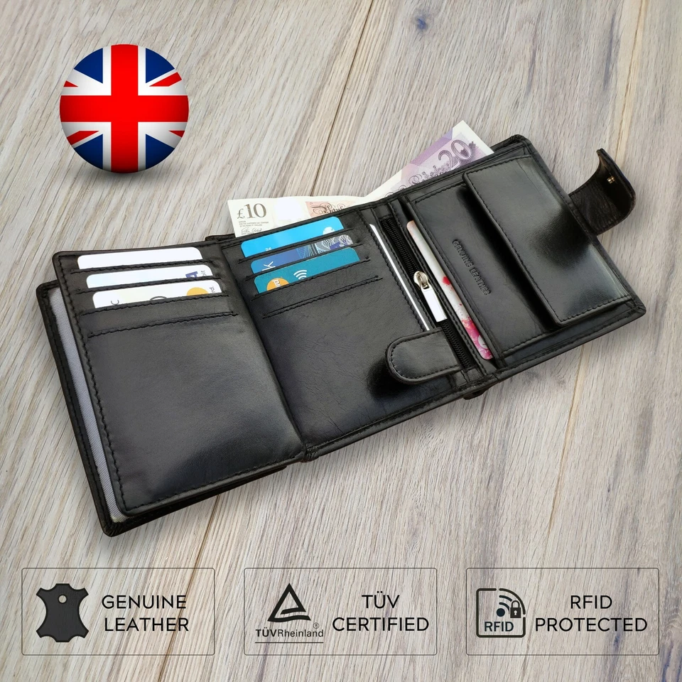 RFID Blocking Mens Leather Credit Card Wallet with Coin Pocket Black by Koruma