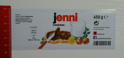 Aufkleber/Sticker: Nutellaglas - Nutella Ferrero - Jenni - 450g (29031658)
