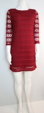 RED LACE DRESS 3/4 SHEER SLEEVES - FOREVER 21 - SIZE S