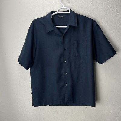 KIK WEAR Vintage Technology Button Up Men s Skate Shirt Navy Blue Waffle USA Lrg