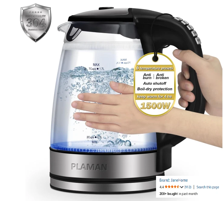 JaneHome 1500W Electric Kettle with Temperature Control - 6-Temp