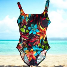 VTG Longitude Swimsuit Size 8 Tropical Floral Long Torso Tummy Control USA NEW