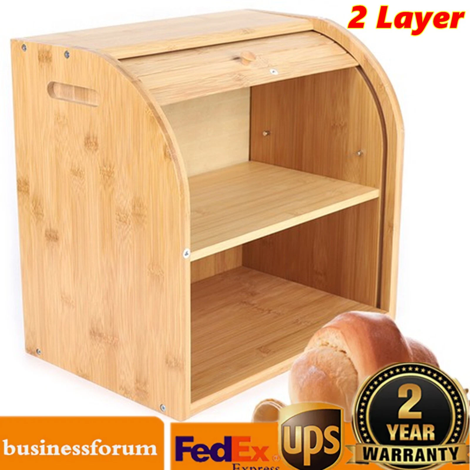 Large Bread Box Bread Food Storage Boxes Kitchen Counter Container 38*25*37cm US