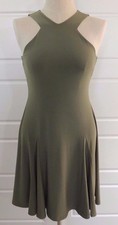 $140 Ralph Lauren A-Line Halter Neck Jersey Ruffled Dress Olive Petite P M PM