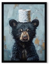 Framed Cute Black Bear Bathroom Canvas Wall Art Decor, Funny Animal Bathroom ...