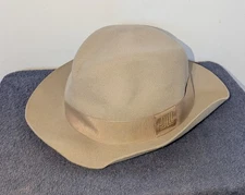 Lanvin Paris Fedora Hat Mens Size 59CM US 7 3/8 Beige Felt Wool Logo