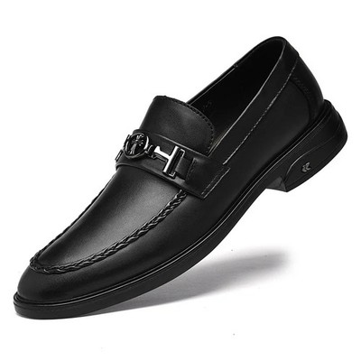 Men's Leather Business Casual Shoes Round Toe Lightweight Breathable Dress Shoes
