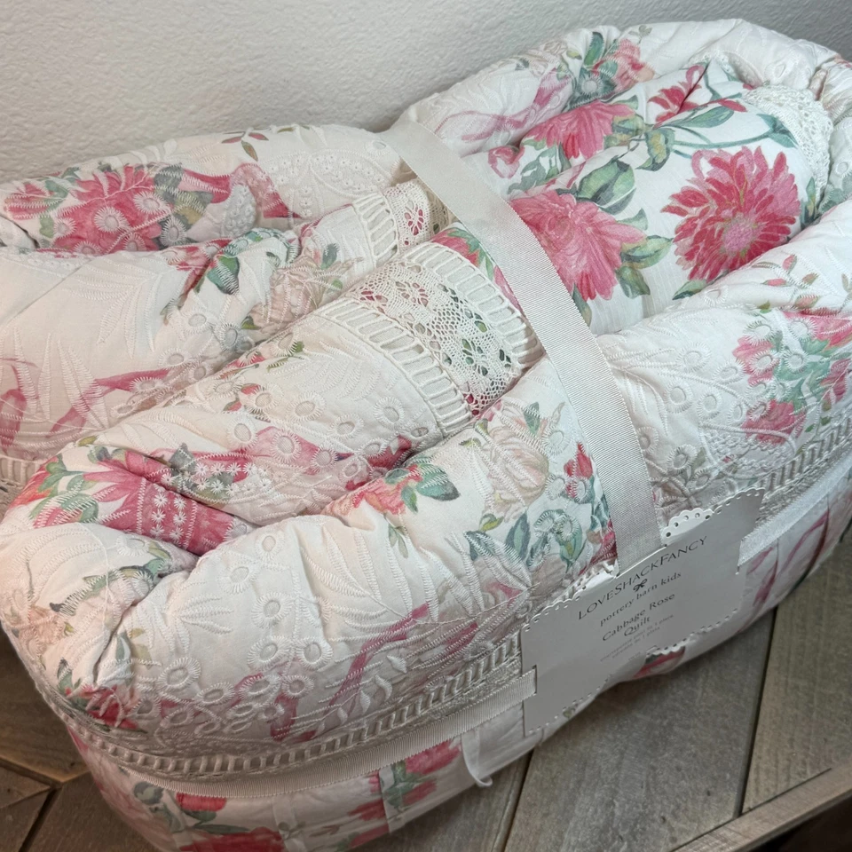 COLCHA DE GRANERO DE CERÁMICA LOVESHACKFANCY REPOLLO ROSA $ JUEGO FALSO, DOBLE ~ ROSA FLORAL Foto 4 de 4