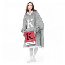 Wearable Blanket Hoodie with Letter A-Z - Oversized Blanket Hooded 2-grey K