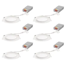 LED Recessed Lights 6 Inch Round Wafer Downlight, 5-in-1 Switchable White Col...