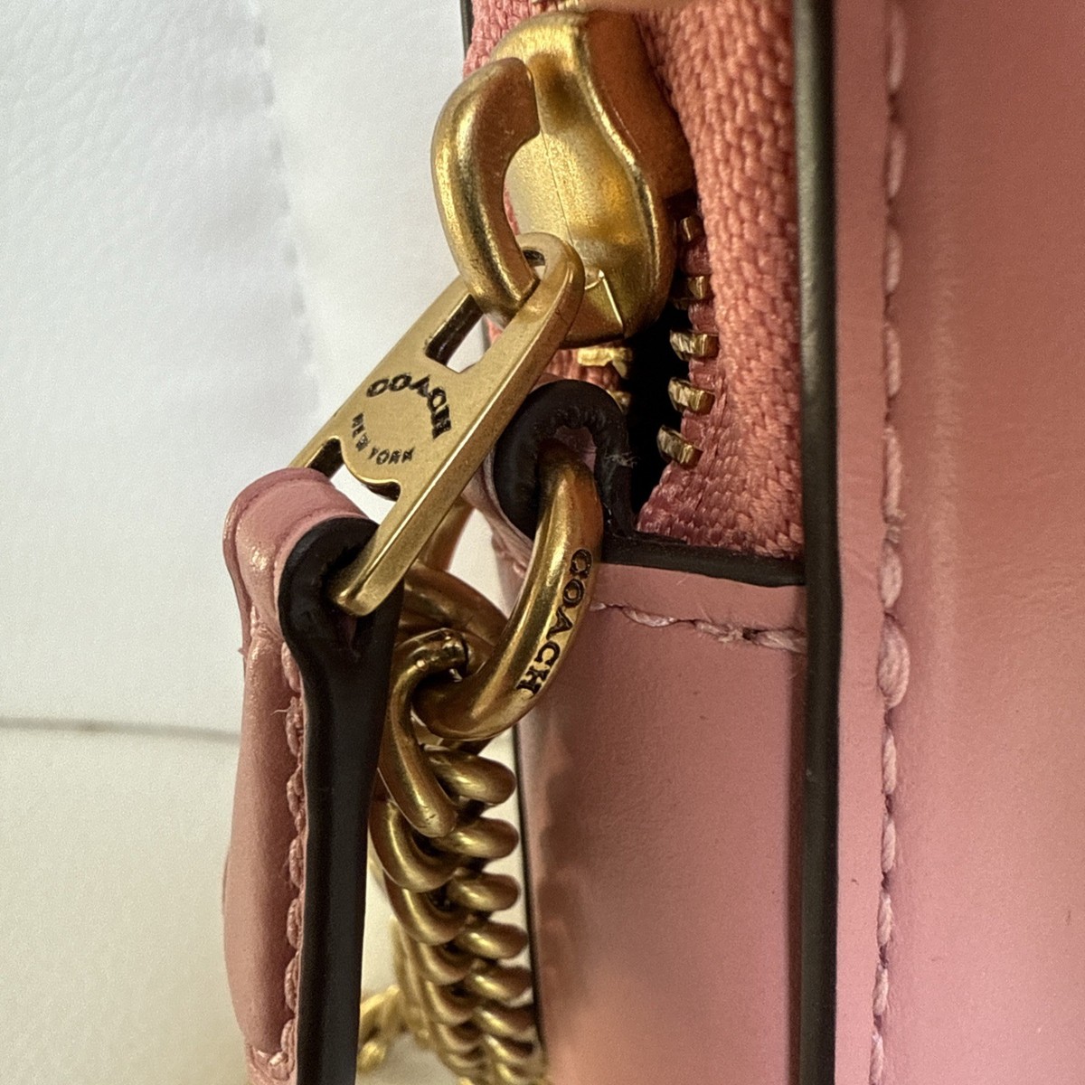 Coach Bubble Gum Pink Leather Small Coin Case Chain Wristlet 