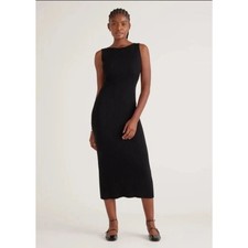 Tencel Quince Black Tank Ribbed Dress Large VNC Midi Sleeveless