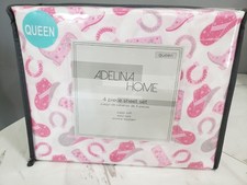 NEW Pink Western Cowboy Boots Cowgirl Hat Horseshoe Equestrian Horse Sheet Set