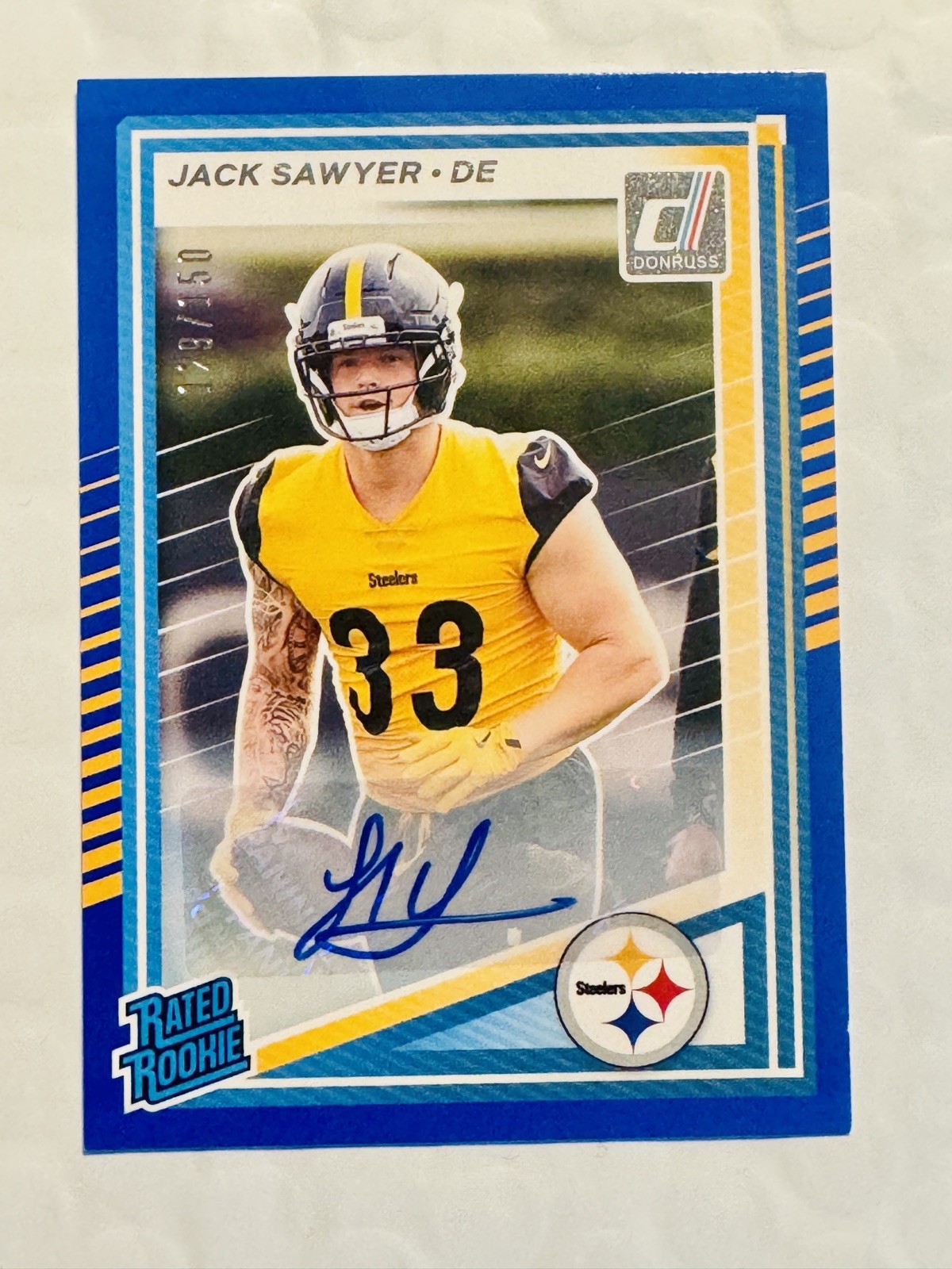 2025 Panini Donruss Jack Sawyer #390 Rated Rookie Auto Blue  /150