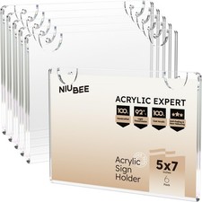 6 Pack 5x7 Clear Acrylic Sign Holder,Horizontal Wall Mount Sign Holder Plasti...