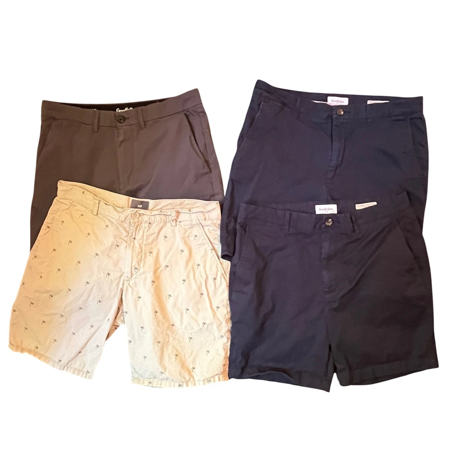 Mens Shorts Bundle Size 32 Goodfellow H&M Navy Gray Tan Palm Tree 4 Pairs Casual
