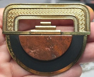Vintage Signed ''Ermani Bulatti'' Bronze Finish Large Brooch with Red Stone 2.25''