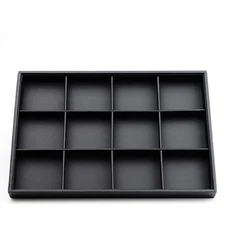 Oirlv Black Leather Jewelry Display Tray 12 Grid Jewelry Drawer Organizer Bra...