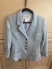 Chanel Boutique Vintage 1997 Cruise Baby Blue Tweed Skirt Suit Set Buttons Sz 42