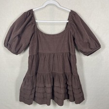 AMERICAN EAGLE Women's Dress XL Brown Corduroy Smocked Milkmaid Y2K Western NWT