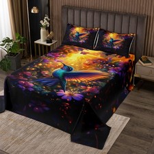 Hummingbird Bedspread King Size Hummingbird Flowers Quilted Coverlet for Boys...