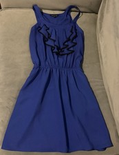Express A-Line Short Sleeveless Ruffle Front Royal Blue Dress W/ Pockets Size XS