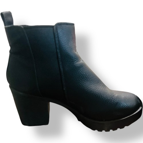 London Rebel Boots Size 8 Black Block Heel Ankle Lug Sole Chunky Casual - Picture 4 of 8