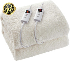 Queen Electric Blanket Dual Control Sherpa 350GSM 10 Heat Settings Auto-Off Heat
