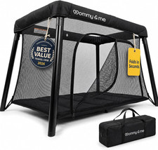 Mommy Me Travel Crib for Baby and Toddler, Black Lightweight 14 Lb, Portable P