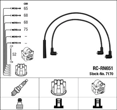 IGNITION CABLE SET LEADS KIT NGK 7170 P FOR RENAULT MASTER I,TRAFIC 2L,2.2L - Picture 2 of 6