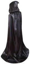 BIGXIAN Extra Long Hooded Satin Cloak, Halloween Christmas Fancy Cape Black 