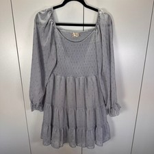 NWT Altar'd State Womens Sz Med Mini Dress Smocked Grey/Gold Long sleeve