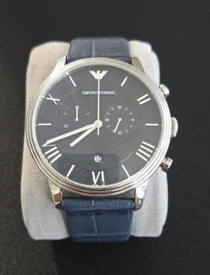 Emporio Armani AR-1652 Men's Chronograph Watch Blue Leather Strap