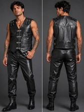 Men's Black Leather Biker Vest Gothic Buckle Waistcoat Motorcycle Punk Club